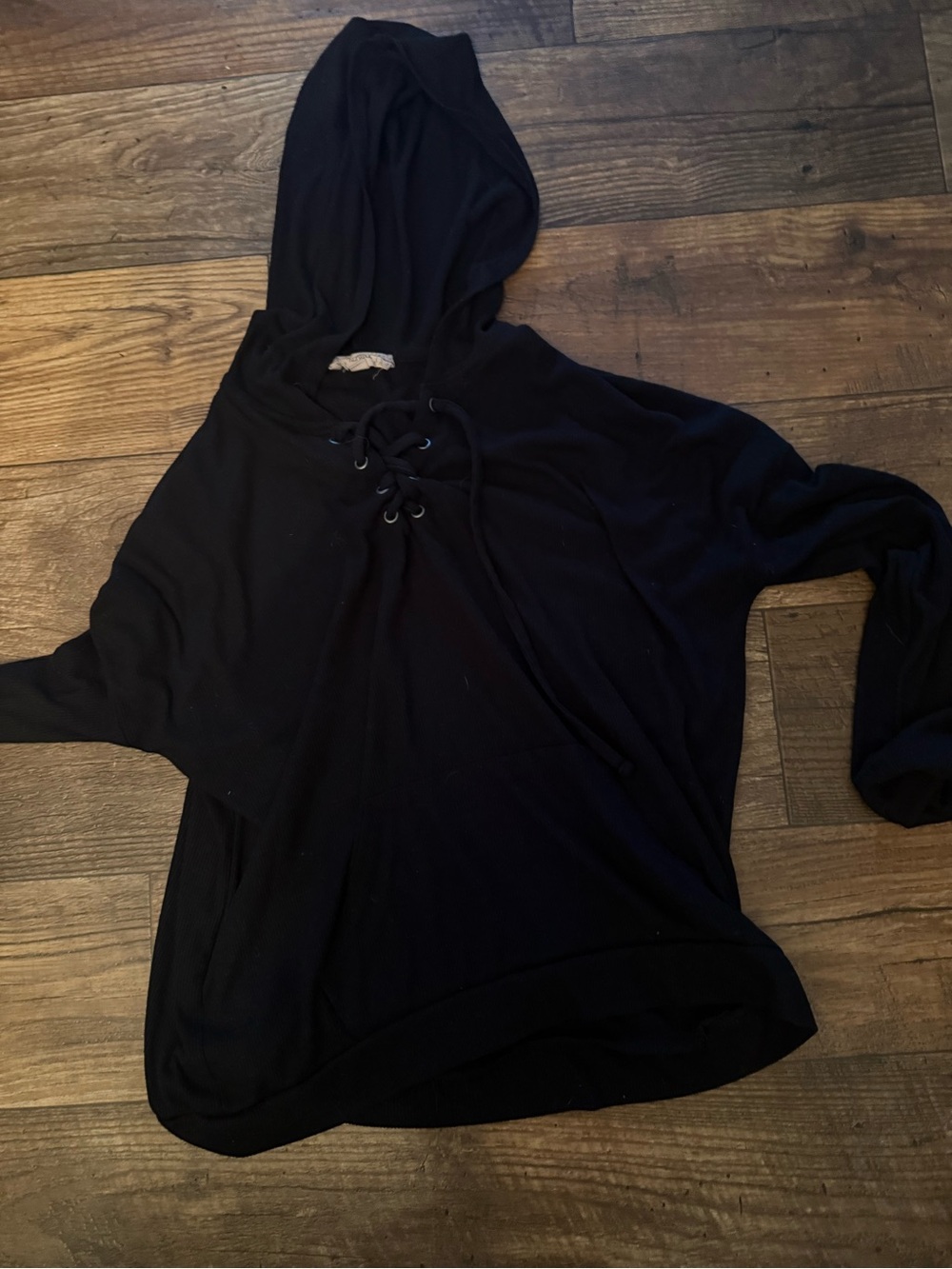 Pink Republic Black Lace-Up Hoodie Pullover